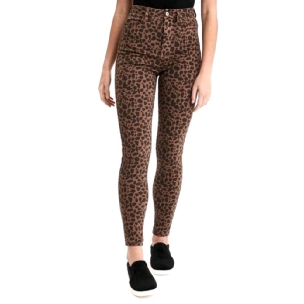 American Eagle Super Hi-Rise Jeggings Leopard Print Jeans Stretch Size 10 Short